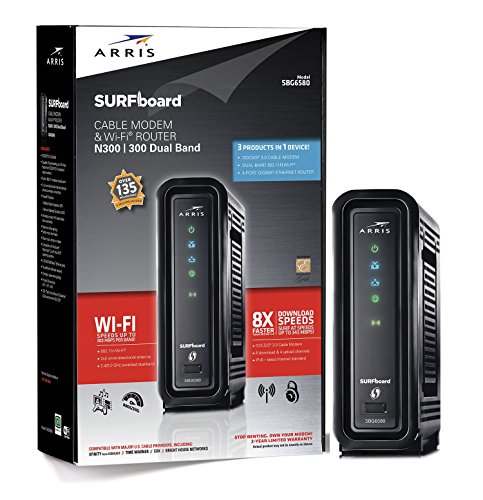 ARRIS SURFboard SBG6580 DOCSIS 3.0 Câble Modem/Wi-Fi N300 2.4Ghz + N300 5GHz Dual Band Router - Retail Packaging Black (570763-006-00)