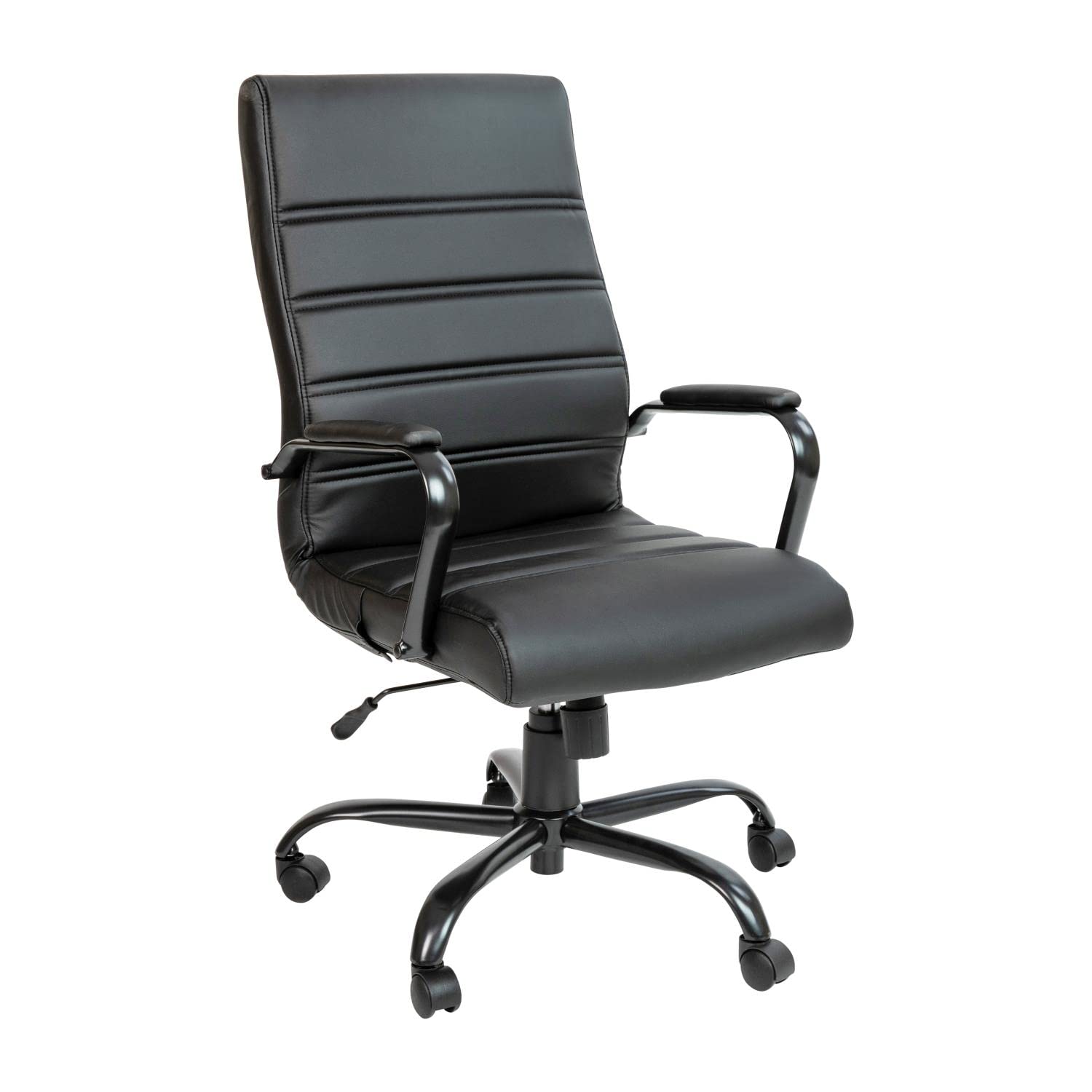 Flash Furniture Chaise de bureau à dossier haut - Chaise de bureau pivotante en cuir noir avec cadre noir - Fauteuil pivotant