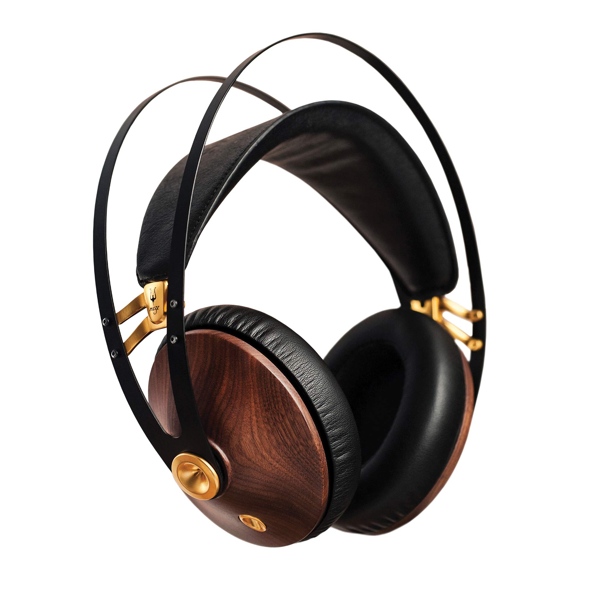 Meze Headphones Meze 99 Classiques Noyer Or | Casque supra-auriculaire filaire avec micro et bandeau auto-ajustable | Casque fermé classique en bois pour audiophiles