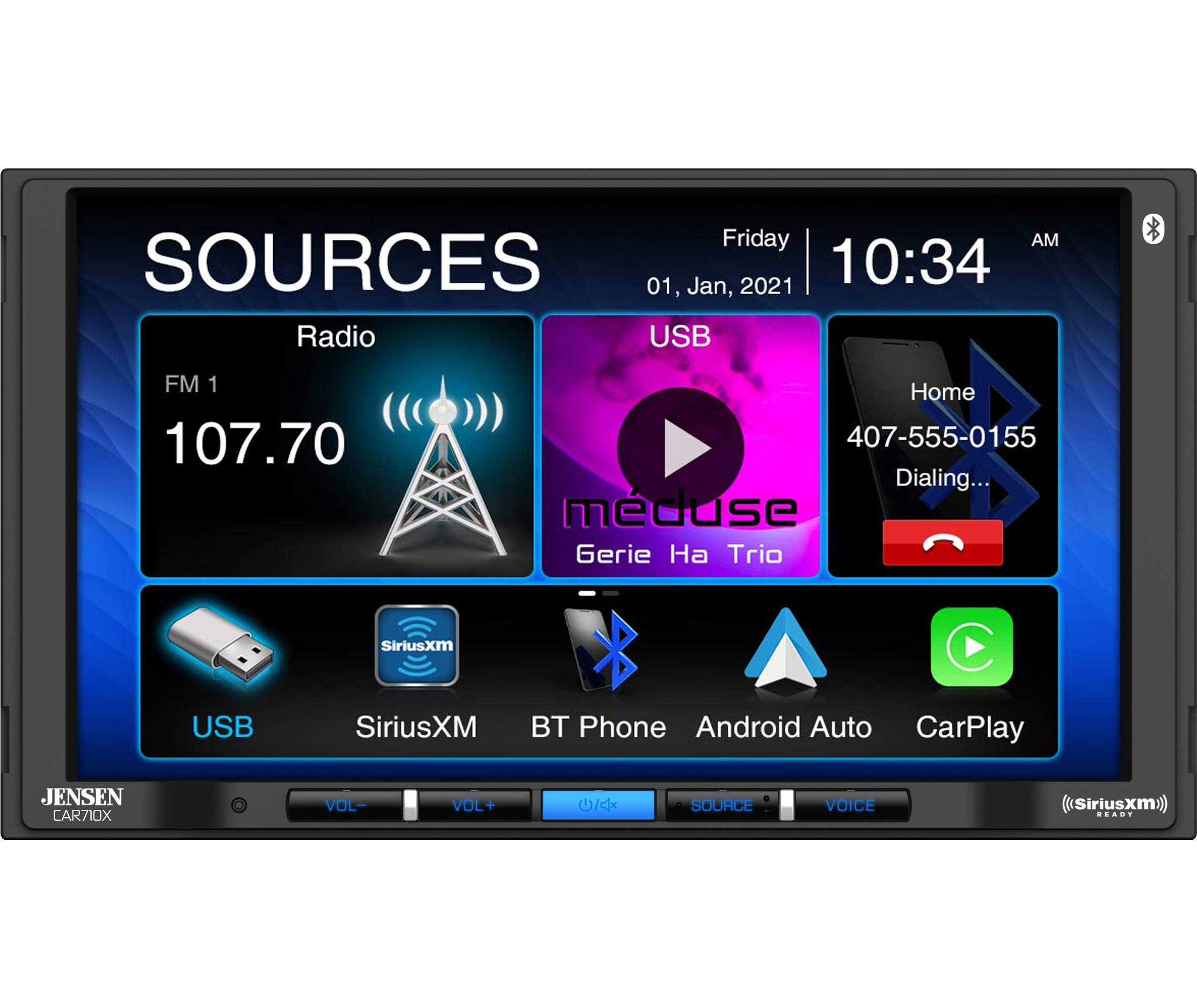 JENSEN Récepteur multimédia CAR710X 7 Mechless avec Apple CarPlay l Android Auto l SiriusXM-Ready l Bluetooth intégré l Puissance MOSFET de 240 watts (60 W x 4)