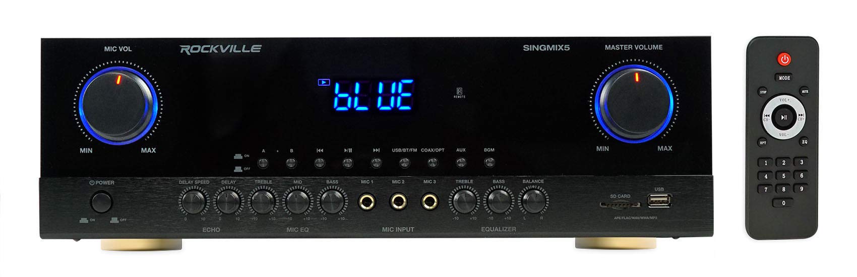 Rockville SingMix 45 Amplificateur de mixage karaoké alimenté 1000 W avec Bluetooth/USB/Echo