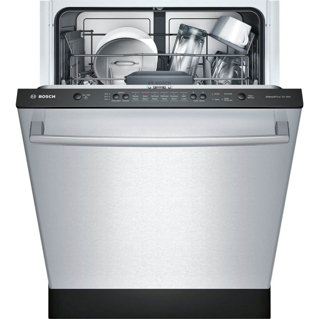  Bosch SHX3AR75UC Ascenta Lave-vaisselle intégré entièrement intégré de 24 pi de largeur avec 6 cycles de lavage 14 couverts Départ différé 24/7 Protection contre les fuites de débordement 50...