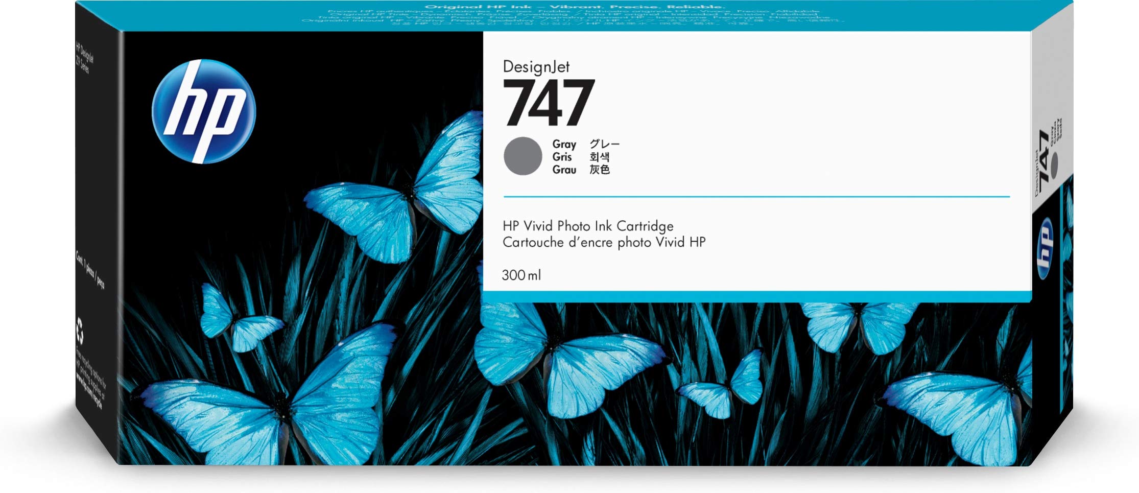 HP Cartouche d'encre authentique 747 grise 300 ml (P2V86A) pour imprimantes grand format DesignJet Z9+