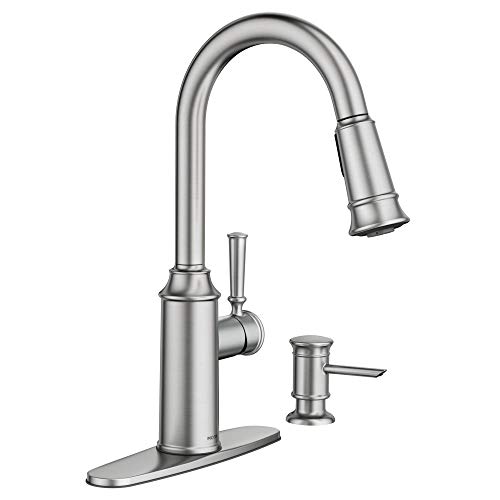 Moen 87731SRS Robinet de cuisine à bec rétractable à une poignée en acier inoxydable Glenshire Spot resist