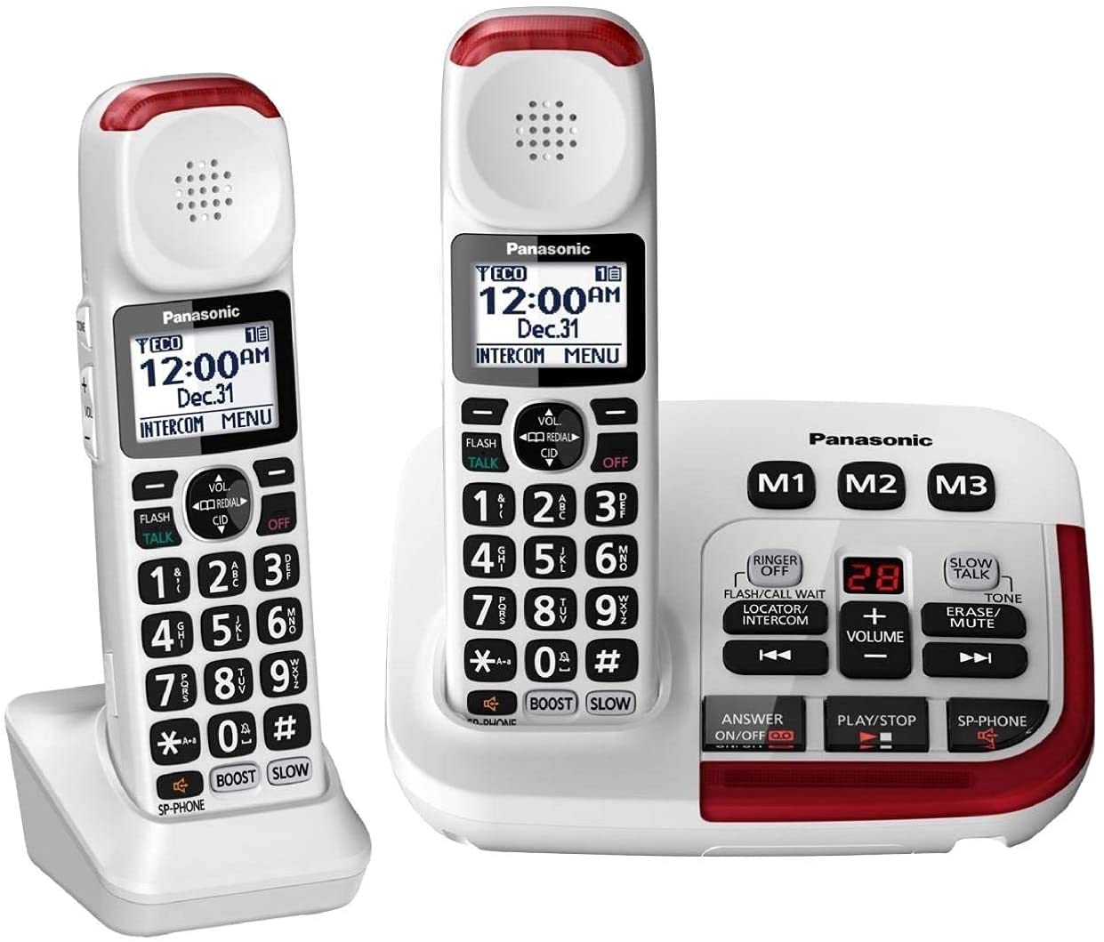 Panasonic KX-TGM420W + (1) téléphone sans fil amplifié KX-TGMA44W avec répondeur numérique et amplificateur de volume vocal jusqu'à 40 dB (2 combinés)