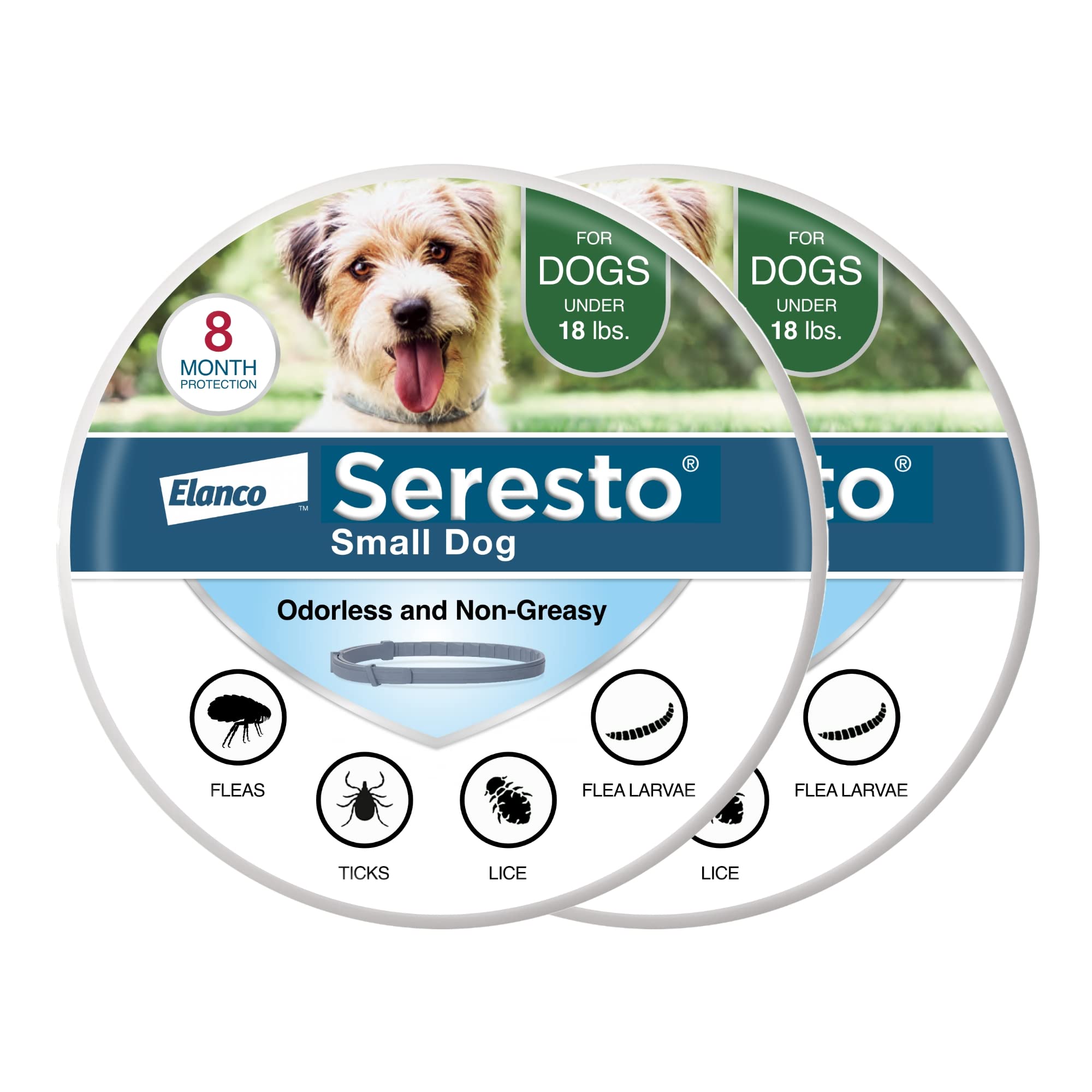 Seresto Collier de traitement et de prévention contre les puces et les tiques recommandé par les vétérinaires pour petits chiens de moins de 18 lb. | Paquet de 2