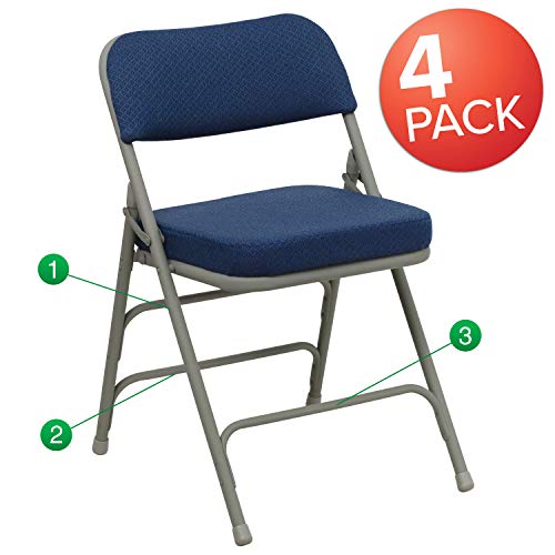 Flash Furniture 4 Pk. Chaise pliante en métal bleu marine à triple contreventement et à double charnière de la série HERCULES