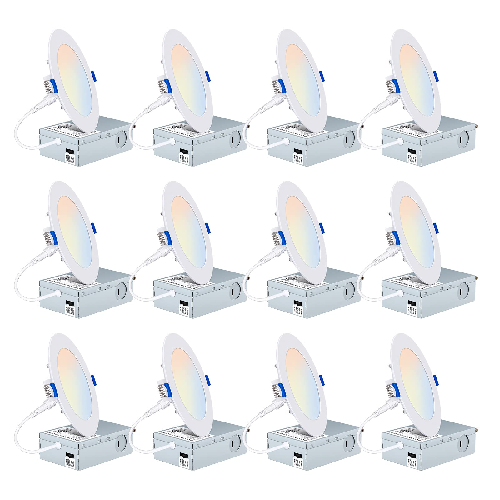 Hykolity Paquet de 12 plafonniers encastrés à DEL ultra-minces de 6 pouces avec boîte de jonction