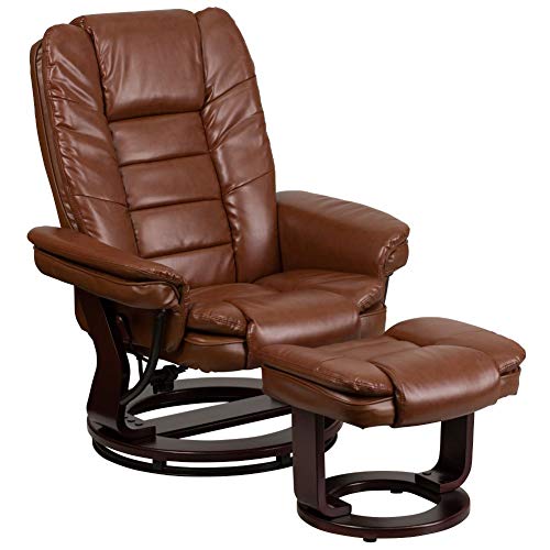 Flash Furniture Fauteuil inclinable contemporain multi-positions avec coutures horizontales et pouf avec base pivotante en acajou en cuir vintage marron