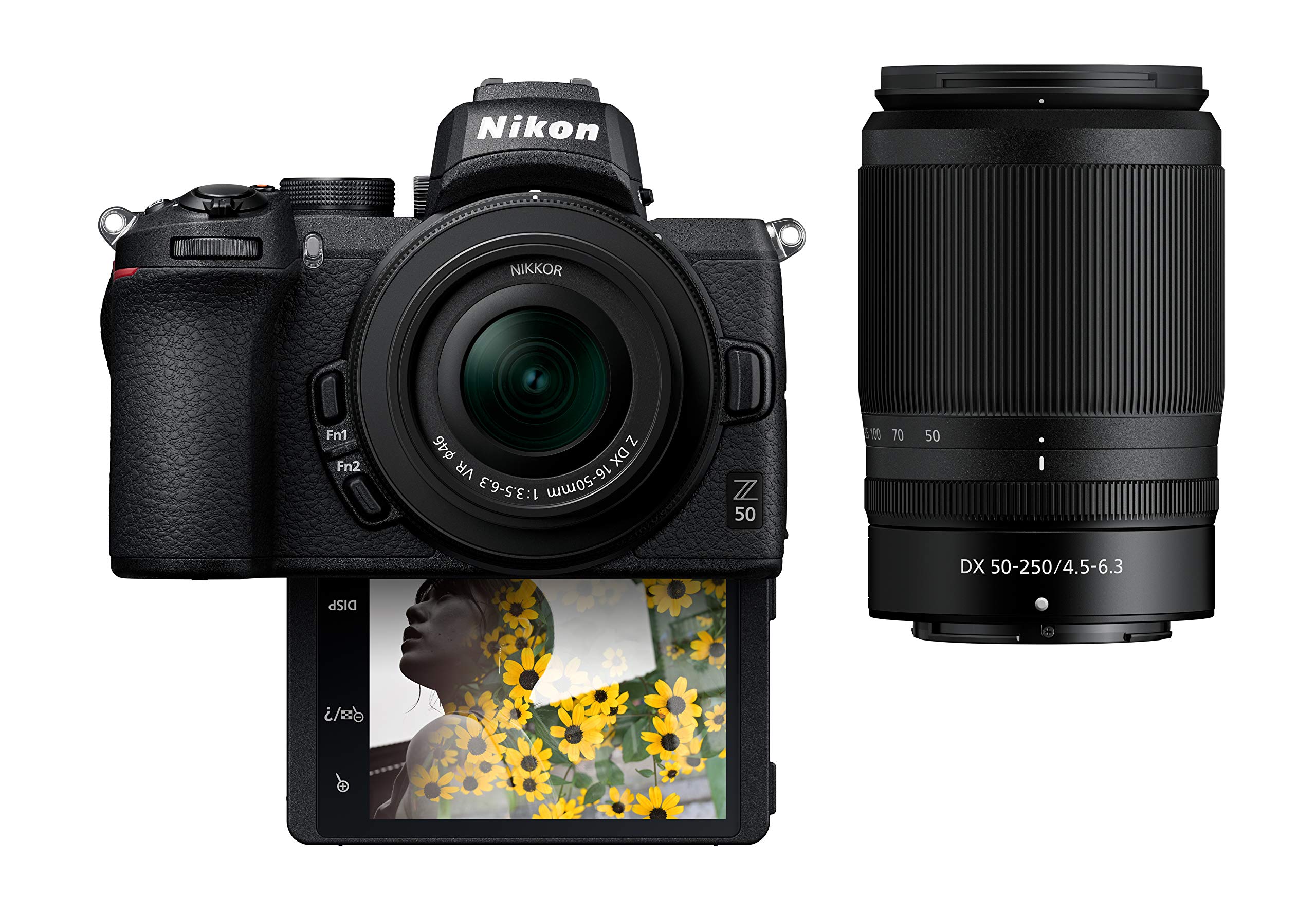  Nikon Appareil photo numérique compact sans miroir Z50 avec écran LCD rabattable « Selfie/Vlogger » | 2 Le kit d'objectif zoom comprend : NIKKOR Z DX 16-50 mm f/3.5-6.3 VR et NIKKOR Z DX 50-250...