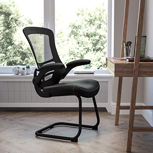 Flash Furniture Chaise de réception latérale en maille noire à base luge