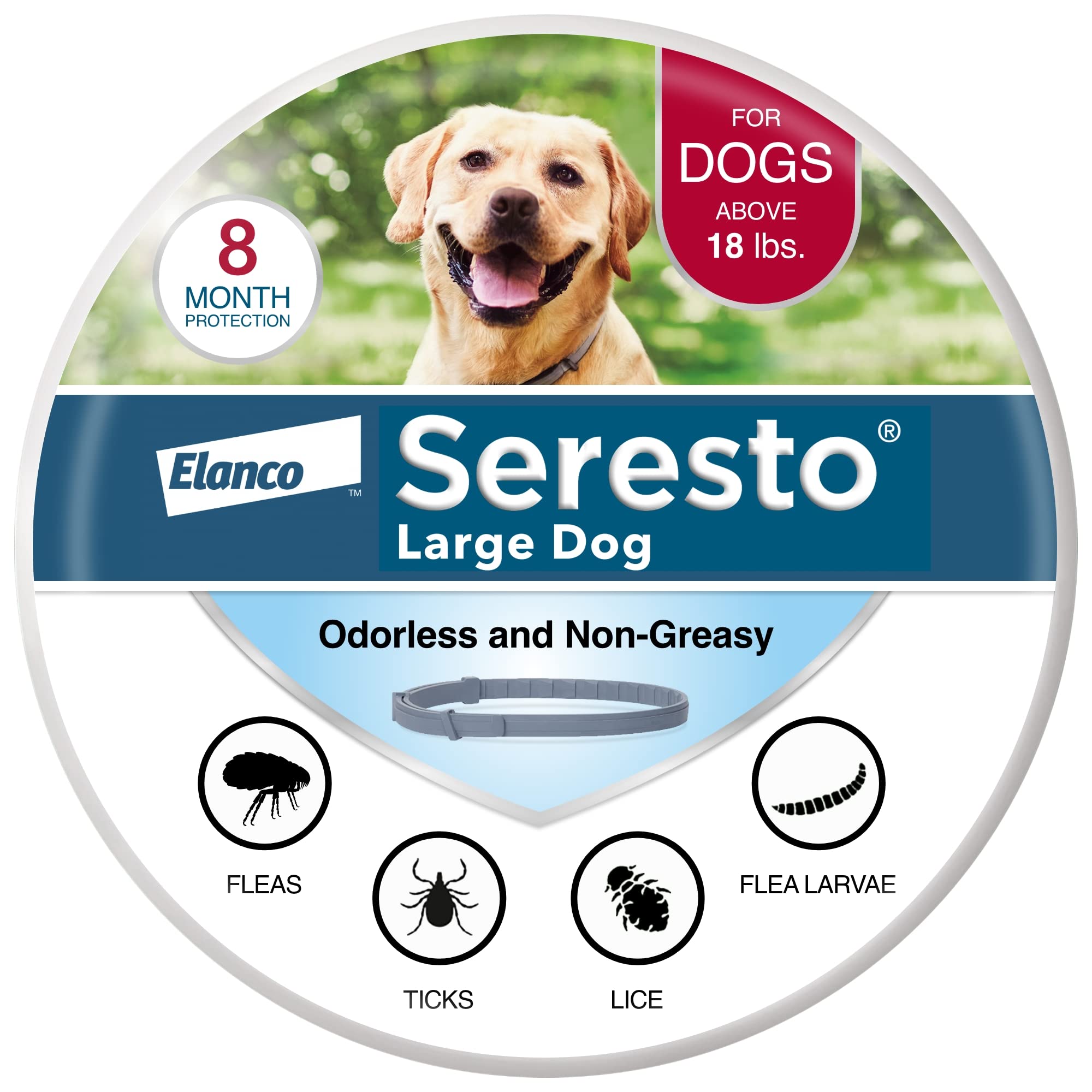 Seresto Collier de traitement et de prévention contre les puces et les tiques recommandé par les vétérinaires pour chiens de plus de 18 lb. | 8 mois de protection
