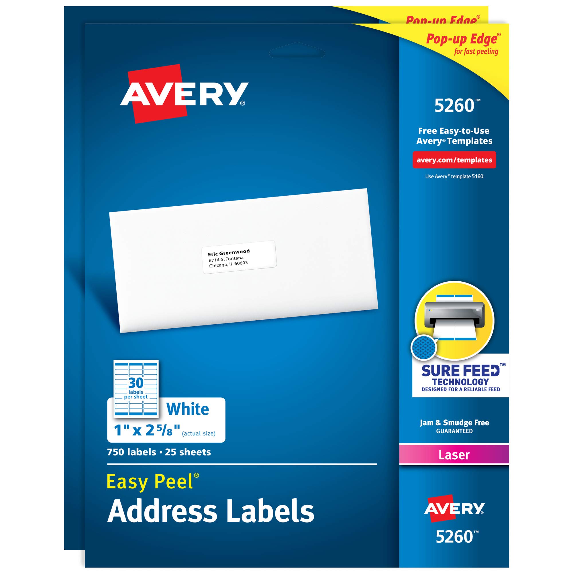Avery 5160 Étiquettes d'adresse faciles à décoller