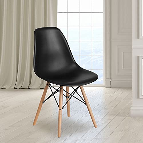 Flash Furniture Chaise en plastique de la série Elon avec base en bois