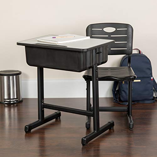 Flash Furniture Bureau et chaise d'étudiant à hauteur réglable avec cadre de piédestal noir