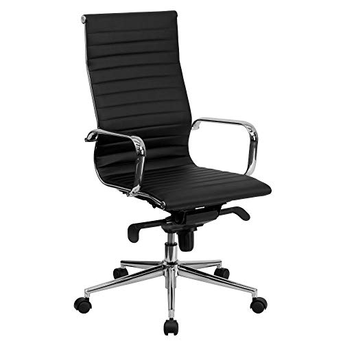 Flash Furniture Chaise de bureau pivotante en cuir côtelé noir à dossier haut avec commande d'inclinaison des genoux et accoudoirs