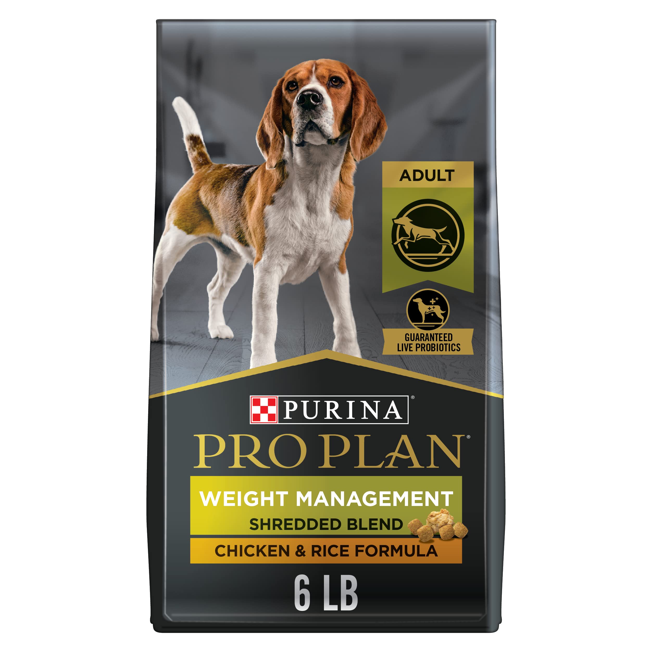 Purina Gestion du poids Nourriture sèche pour chiens adultes Poulet avec lambeaux (l'emballage peut varier)