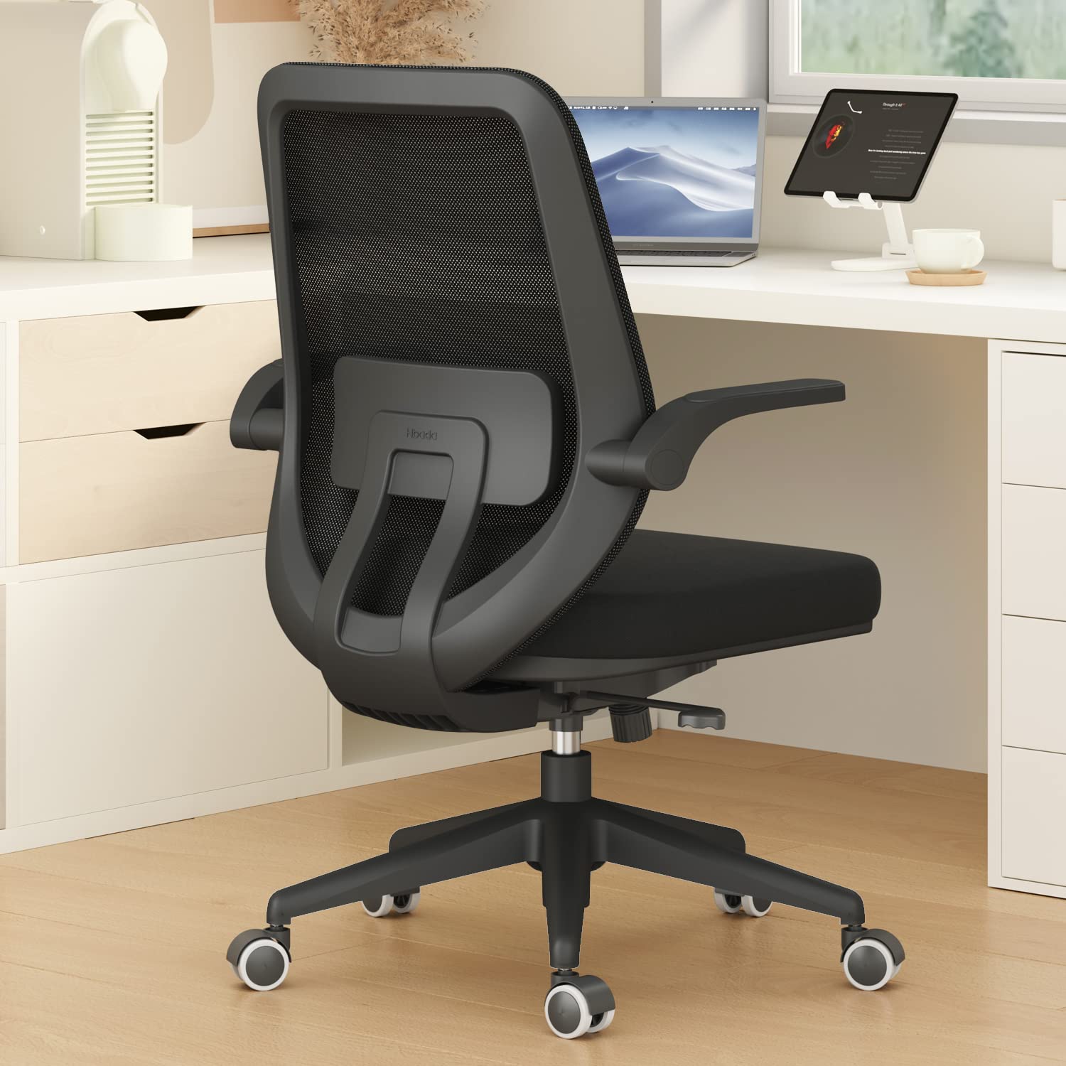 Hbada Chaise de bureau Chaise de bureau pivotante Chaises de confort pour la maison avec accoudoirs rabattables et hauteur réglable