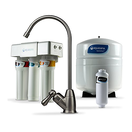 Aquasana Système de filtration d'eau par osmose inverse sous évier - Filtre 95 % du fluorure - Filtration de robinet de comptoir de cuisine - Nickel brossé - AQ-RO-3.55