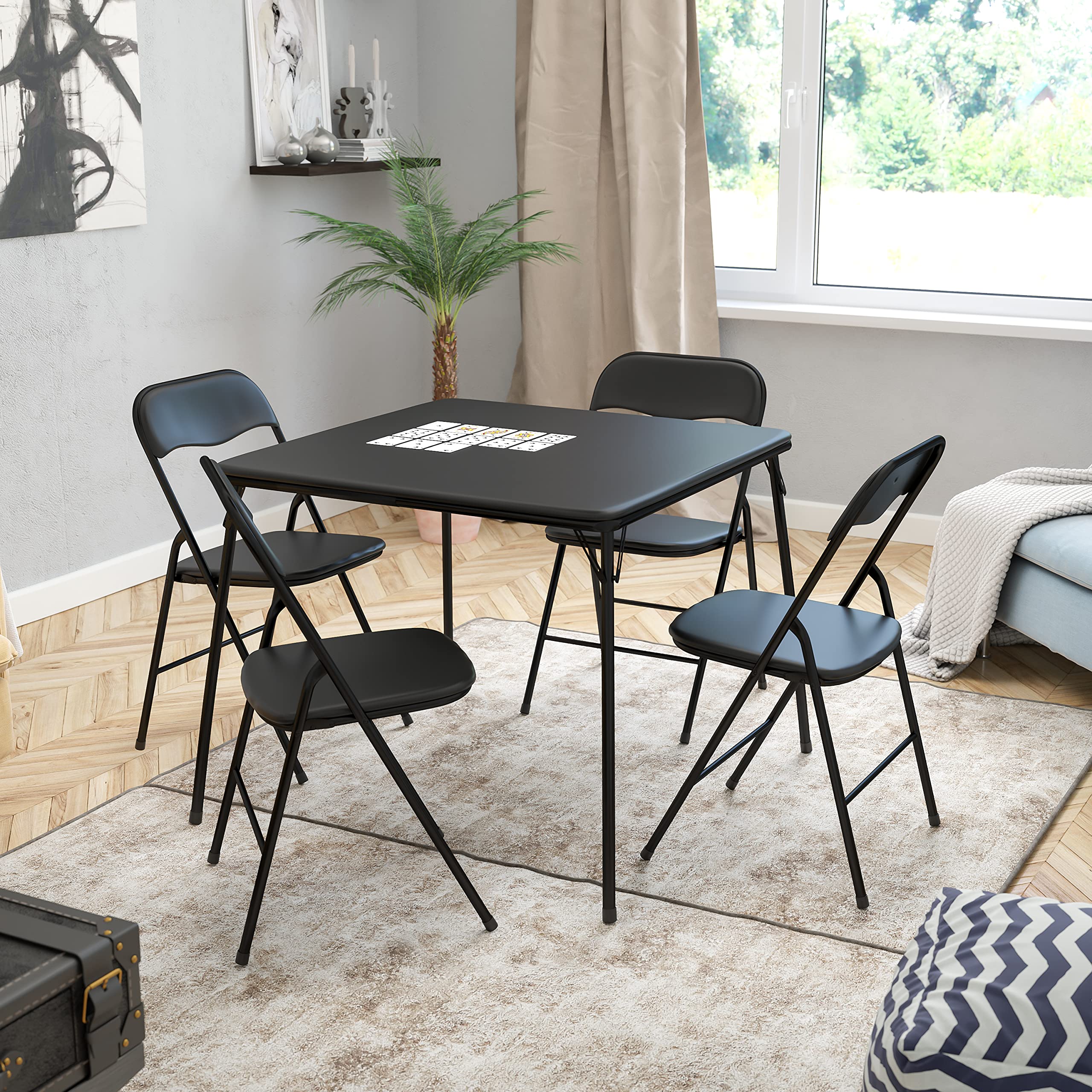 Flash Furniture Ensemble de 5 chaises et table à cartes pliantes noires