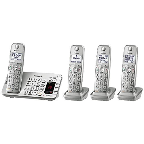 Panasonic Link2Cell Système téléphonique extensible DECT 6.0 sans fil Bluetooth avec répondeur et réduction de bruit améliorée - 4 combinés - KX-TGE474S (Argent)