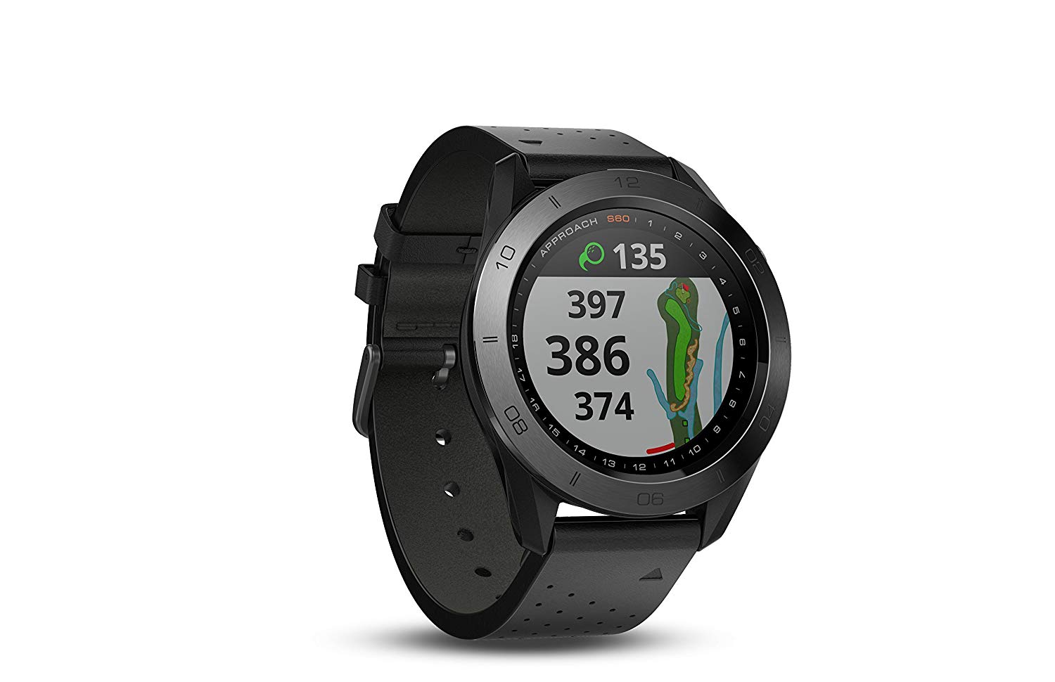 Garmin Montre de golf GPS Approach S60 Premium avec bracelet en cuir noir