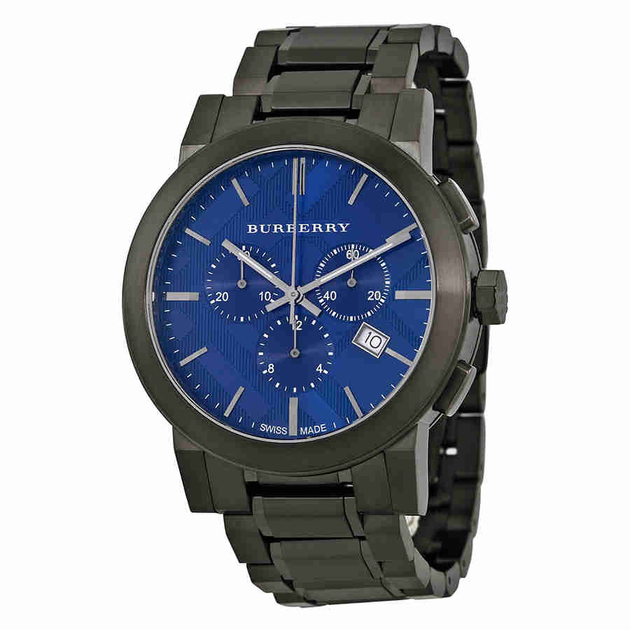 Burberry Montre chronographe suisse pour homme en acier inoxydable plaqué ionique gris 42 mm BU9365