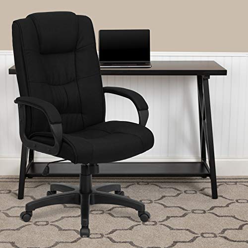Flash Furniture Chaise de bureau exécutive pivotante en tissu noir à dossier haut avec accoudoirs