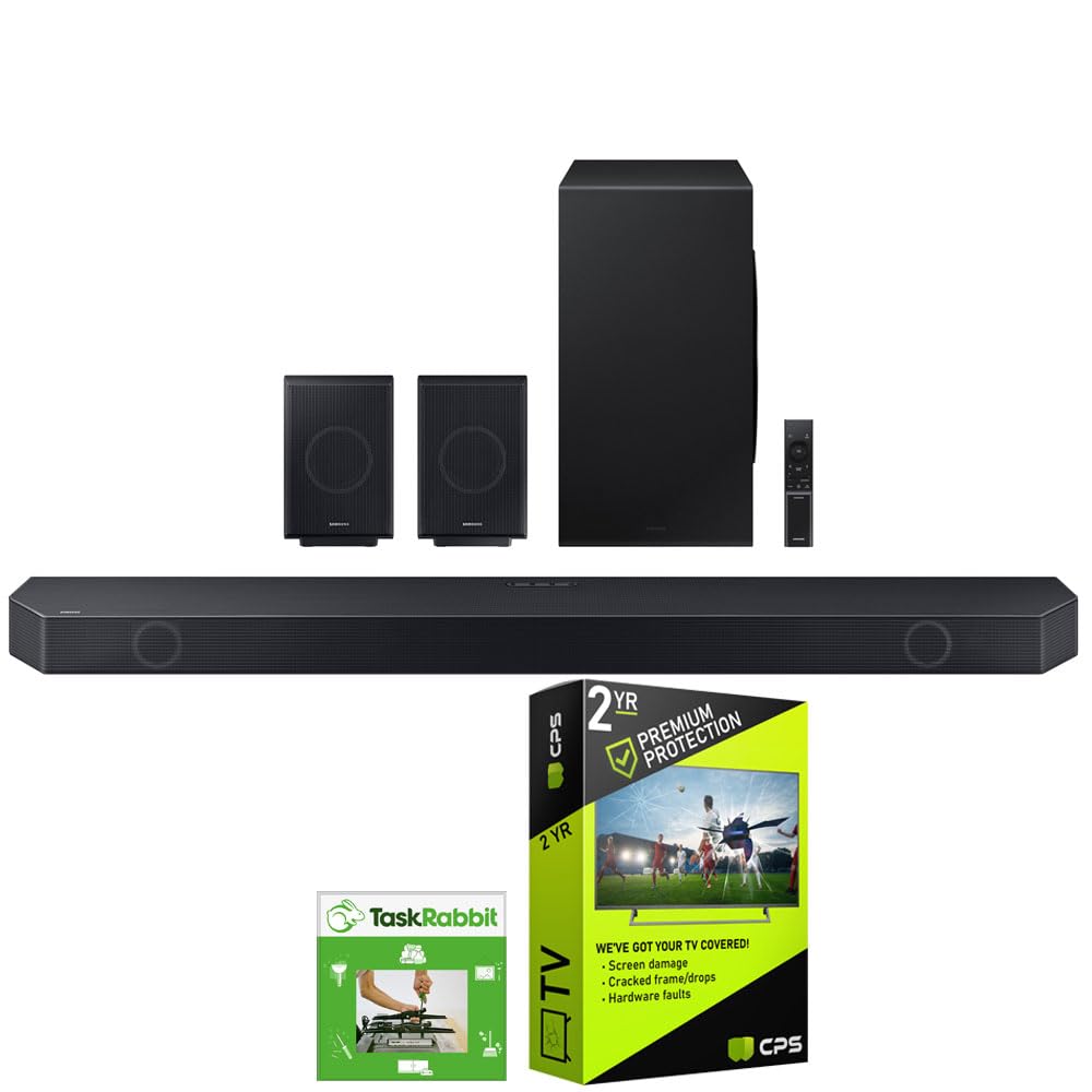 Samsung 11.1.4 ch. Wireless Dolby ATMOS Soundbar and Rear Speakers, HW-Q990C (2023) Bundle with 2 Year CPS Enhanced Protection Pack