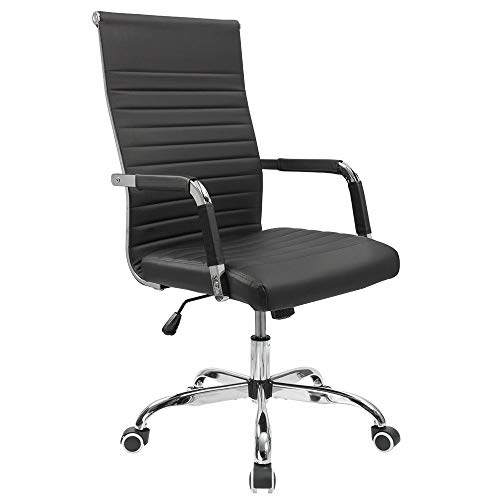 Furmax Chaise de bureau côtelée en cuir PU à dossier mi-hauteur Chaise de travail de conférence exécutive Chaise pivotante réglable avec accoudoirs