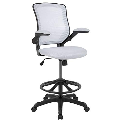 Flash Furniture Chaise de dessin ergonomique en maille blanche à dossier moyen avec repose-pieds réglable et bras rabattables