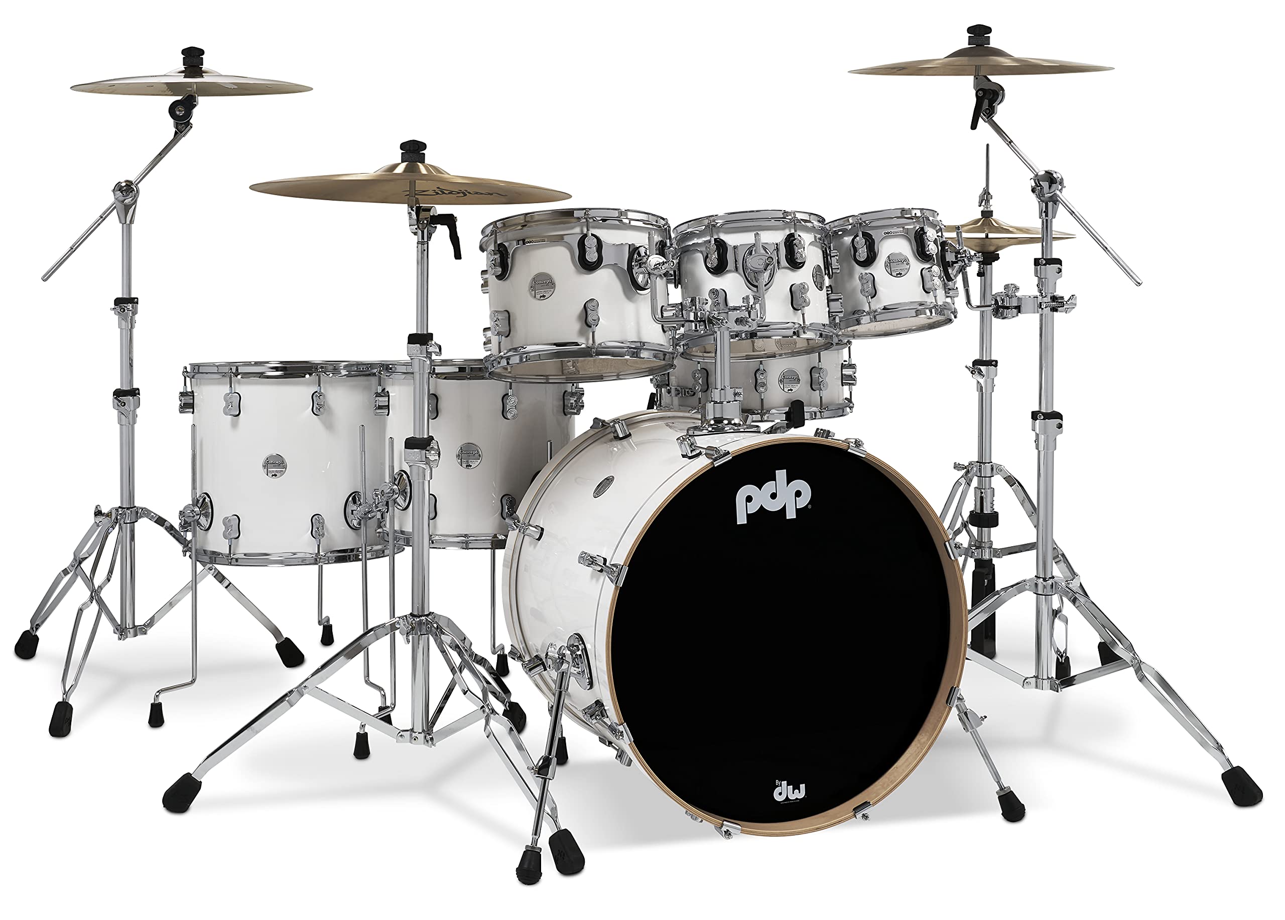 PACIFIC PDP By DW 7-Piece Concept Maple Shell Pack with Chrome Hardware Pearlescent White