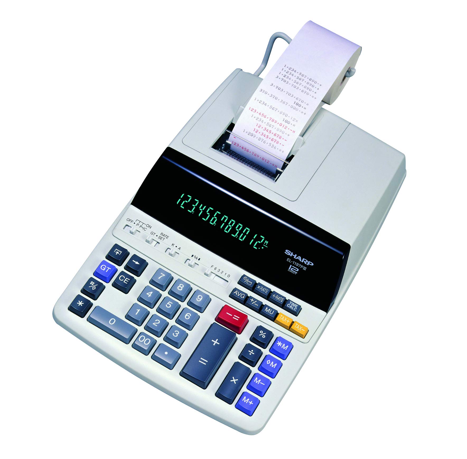 Sharp EL-1197PIII Calculatrice d'impression couleur robuste avec horloge et calendrier