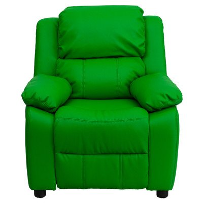 Flash Furniture Fauteuil inclinable contemporain de luxe pour enfants en vinyle avec accoudoirs de rangement vert