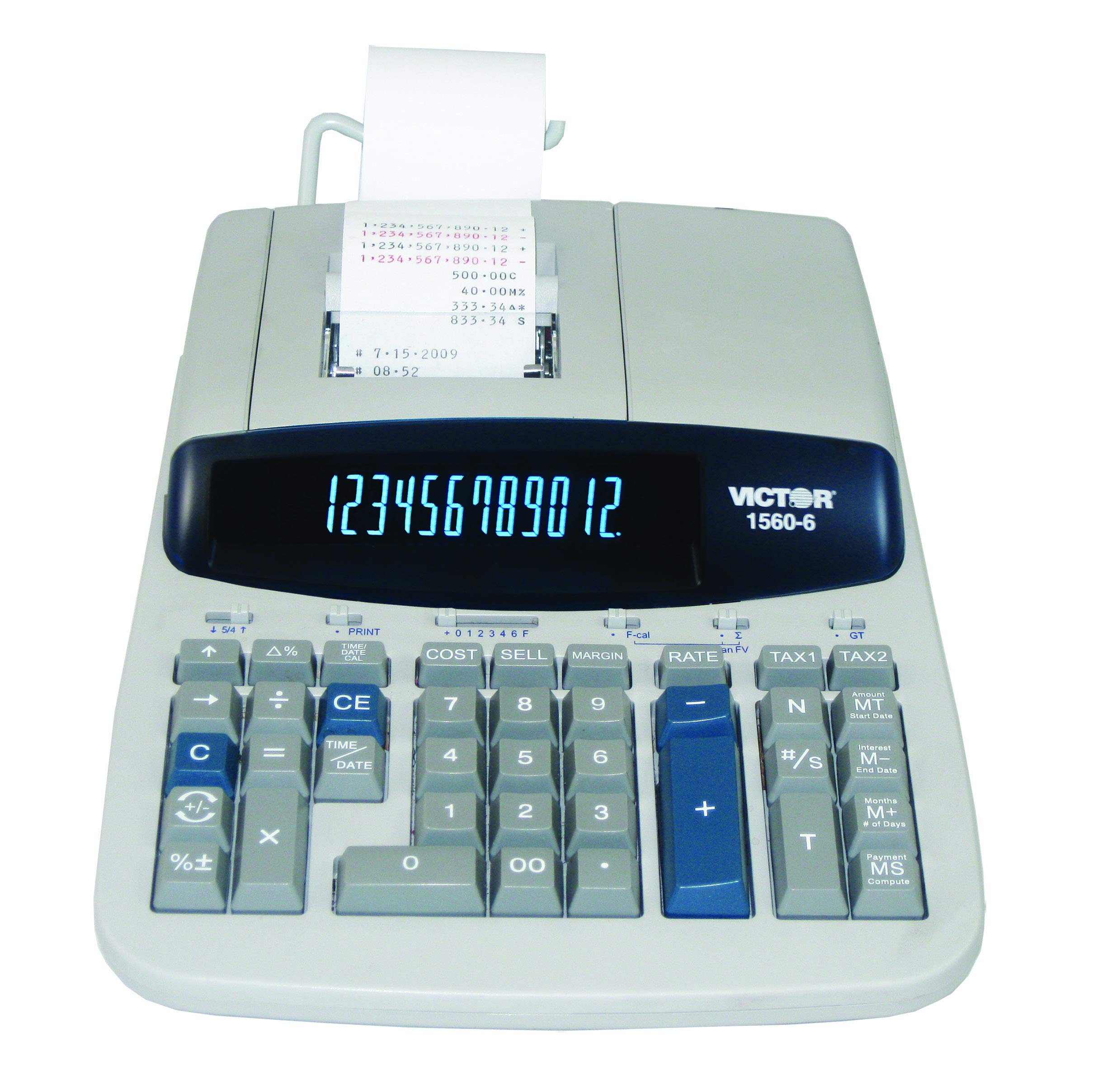 Victor 1560-6 Calculatrice d'impression commerciale à 12 chiffres avec grand écran et assistant de prêt