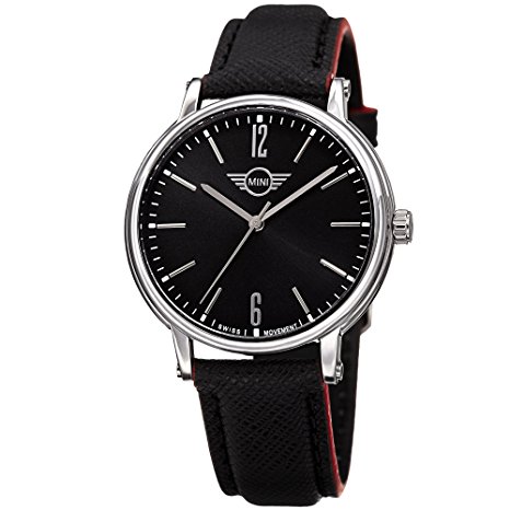 MINI Montre Homme 160608 Quartz Suisse Bracelet en Cuir Véritable Noir