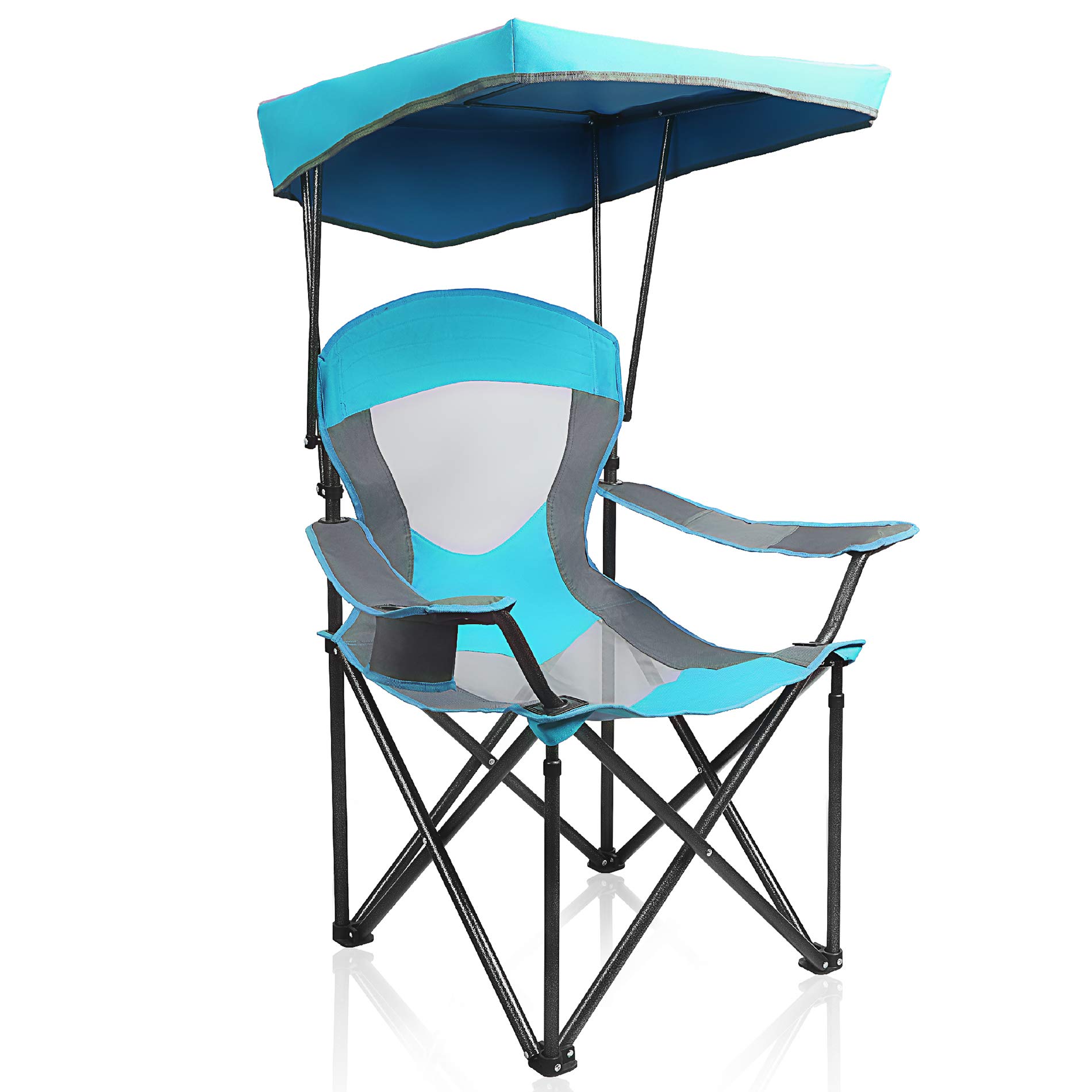 ALPHA CAMP Heavy Duty Canopy Lounge Chair Parasol Randonnée Chaise de voyage avec porte-gobelet Émail Bleu