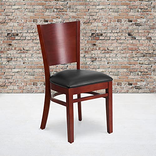 Flash Furniture Chaise de restaurant en bois d'acajou à dossier massif de la série Lacey - siège en vinyle