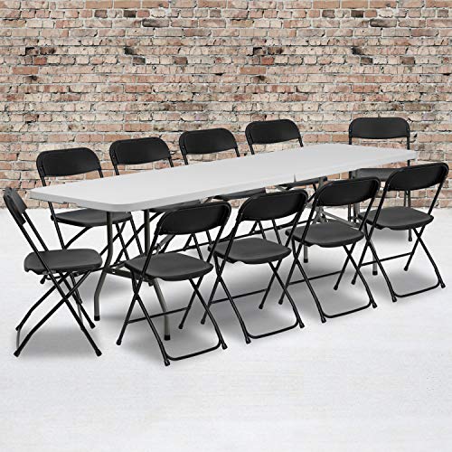 Flash Furniture Ensemble de table pliante d'événement/formation en plastique blanc granit pliant de 8 pi avec 10 chaises pliantes