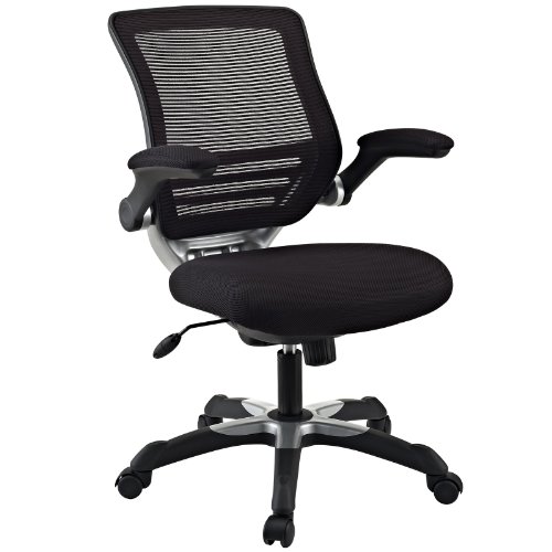 Modway Chaise de bureau Edge à dossier en maille et siège en maille en noir avec accoudoirs rabattables en noir