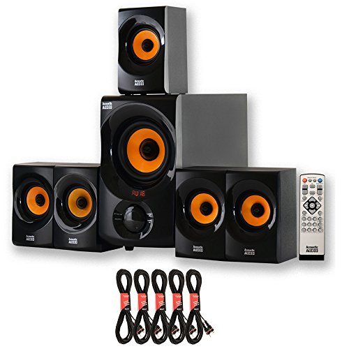 Acoustic Audio by Goldwood Acoustic Audio AA5170 Système de haut-parleurs Bluetooth Home Cinéma 5.1 avec FM et 5 câbles d'extension Noir