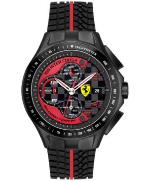 Ferrari Montre pour homme 0830077 Race Day Chronograph Bracelet en caoutchouc noir