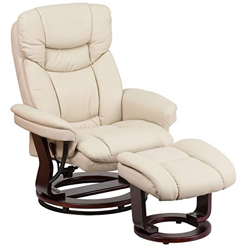 Flash Furniture Chaise inclinable avec pouf | Fauteuil inclinable pivotant en cuir beige avec repose-pieds ottoman