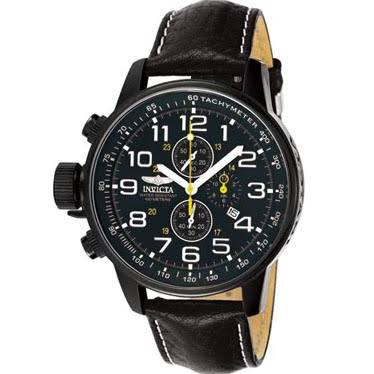 Invicta 3332 Montre chronographe en acier inoxydable noir Lefty Force avec bracelet en cuir