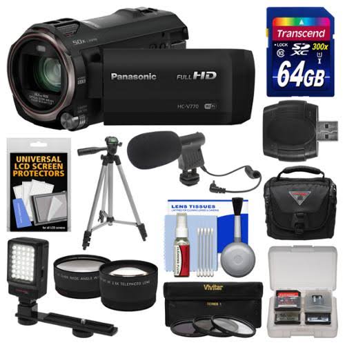 Panasonic Caméscope HD HC-V770 avec double capture vidéo pour smartphone sans fil + 64 Go 94 Mo/s UHS-1/U3