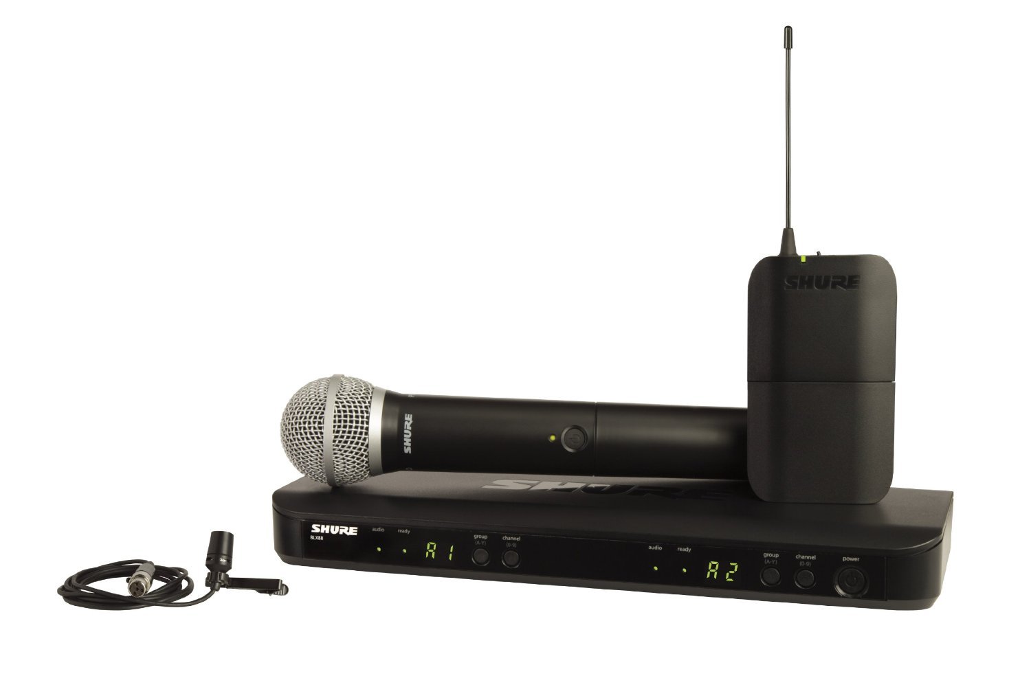 Shure Système de microphone sans fil à double canal BLX1288/CVL avec micros portables PG58 et micros Lavalier CVL