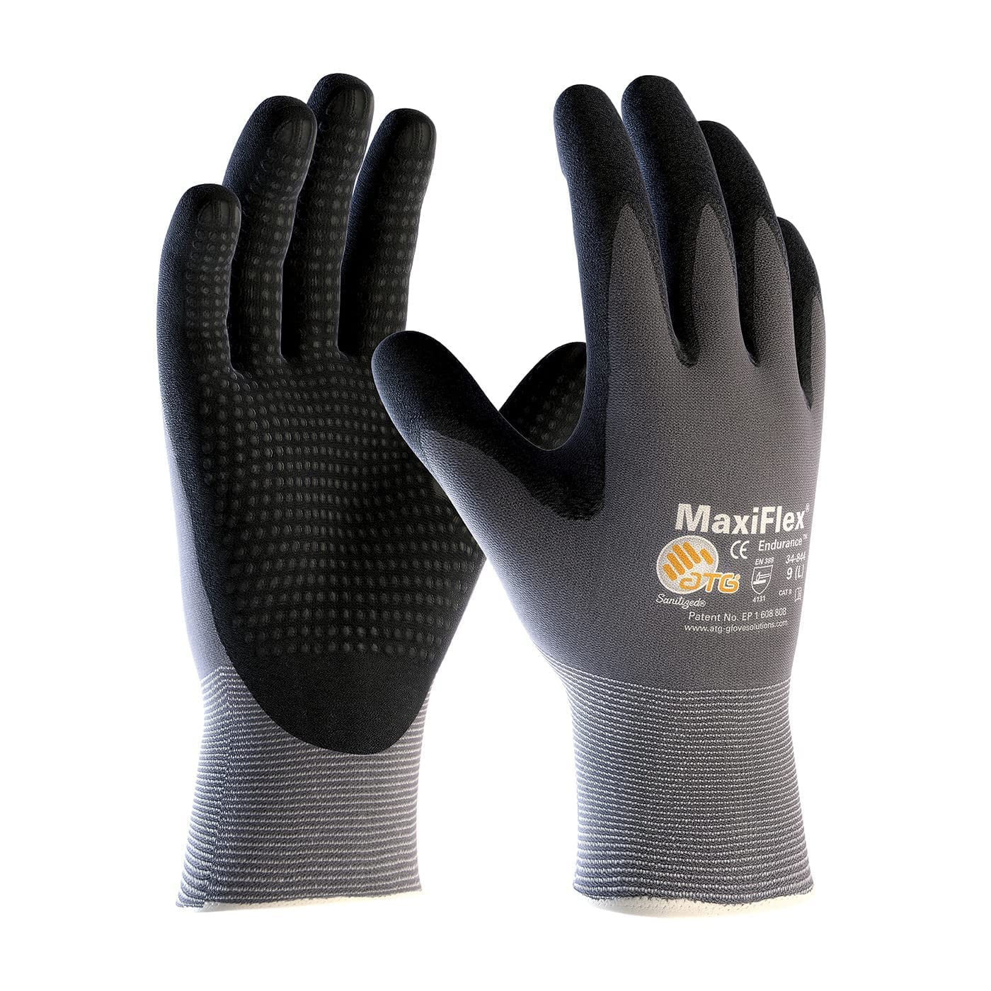 ATG Lot de 3 gants de travail en nylon tricoté sans couture MaxiFlex Endurance 34-844 avec poignée enduite de nitrile sur la paume et les doigts