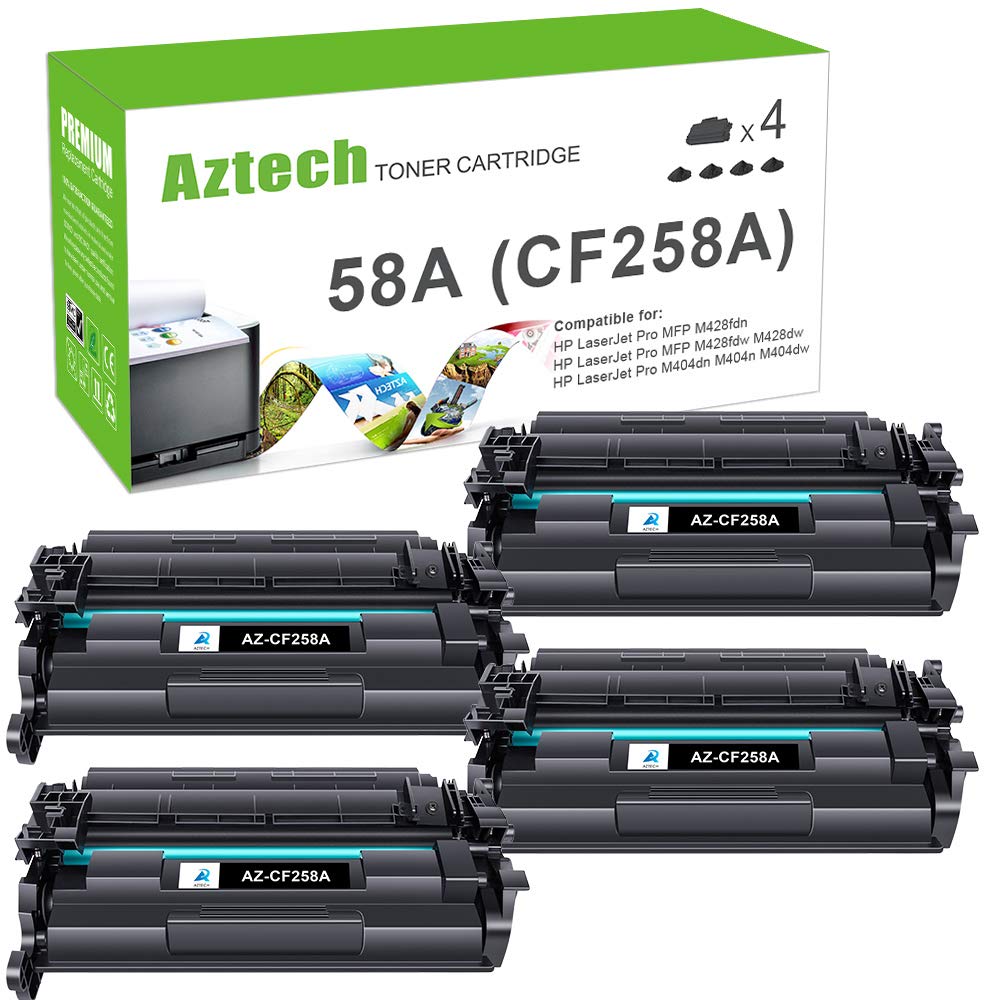 Aztech Compatible Cartouche de Toner Remplacement pour HP 58A CF258A 58X CF258X Pro M404n M404dn MFP M428fdw M428dw M428fdn Imprimante (Noir 4-Pack)