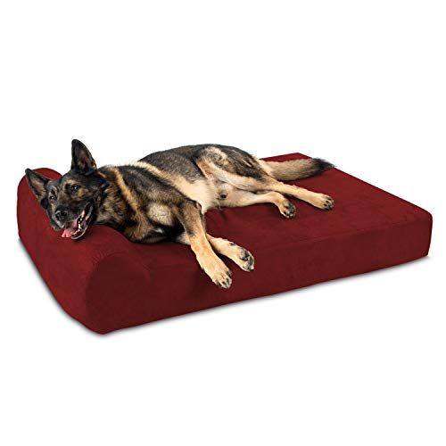 Big Barker Lit pour chien orthopédique à plateau-coussin de 7 pi - Taille XL - 52 X 36 X 7 - Bordeaux - Pour chiens de grande et très grande race (édition appui-tête)