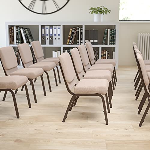 Flash Furniture Paquet de 4 chaises d'église empilables de la série Hercules de 21 po de largeur en tissu beige - Cadre en veine de cuivre